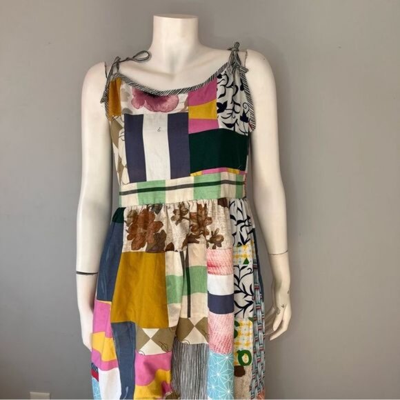 Handmade Multicolor Patchwork Tiered Sundress with Shoulder Straps Size Medium - Picture 12 of 13